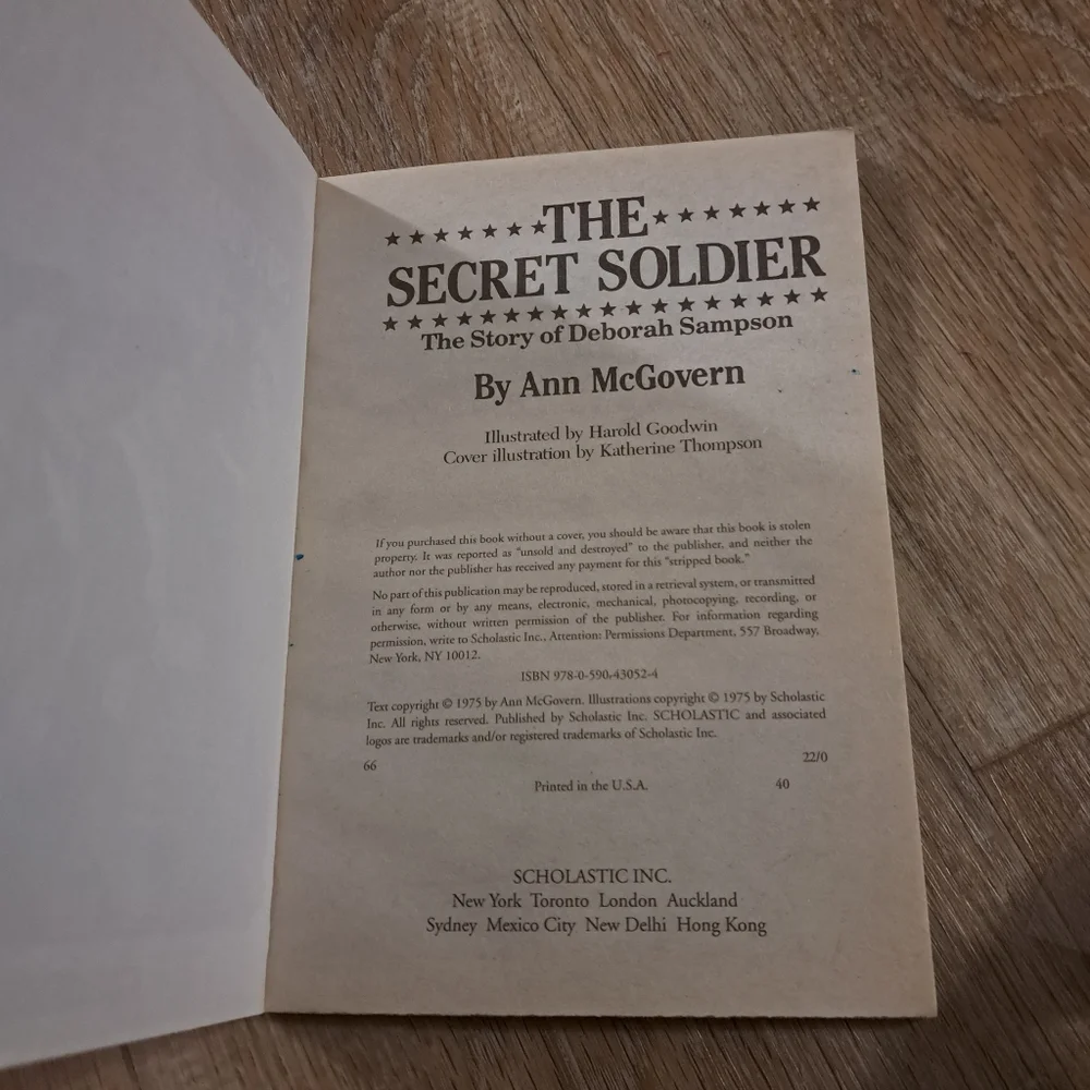 Scholastic Paperback Edition 'The Secret Soldier: The Story of Deborah Sampson'